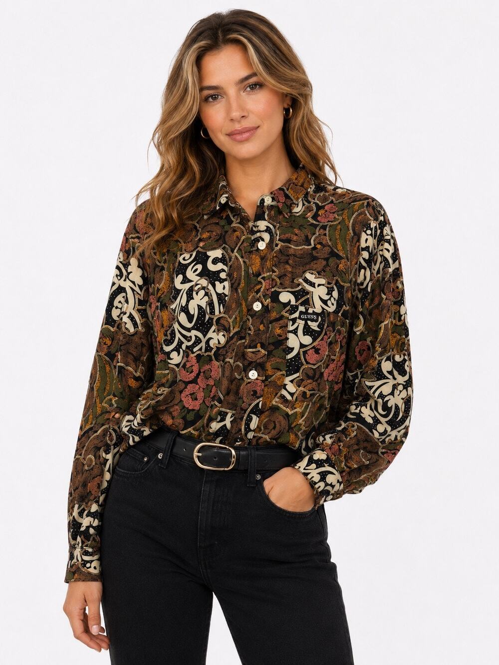Vintage ‘80s Guess by Georges Marciano Abstract Print Long Sleeve Blouse
